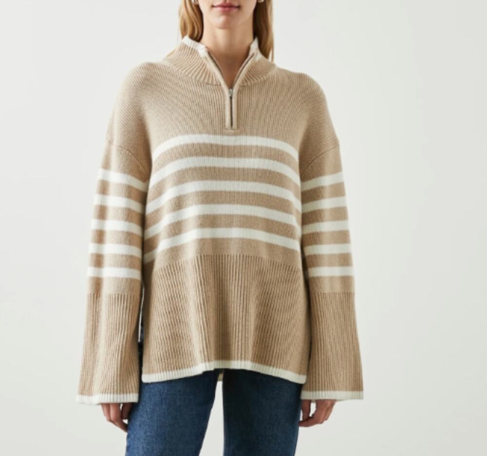 Rails Tessa Striped Wool Blend 1/4 Zip Sweater Sand (S)
